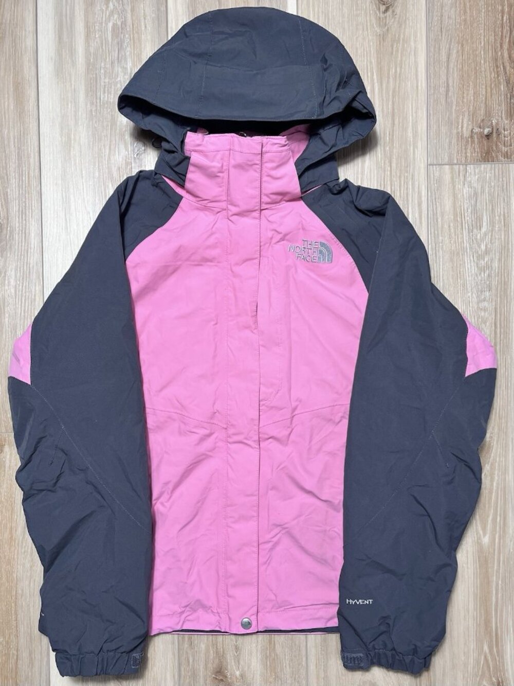 The North Face Hyvent Pink Gray Hooded Zip Up Jacket - Women Size Medium
